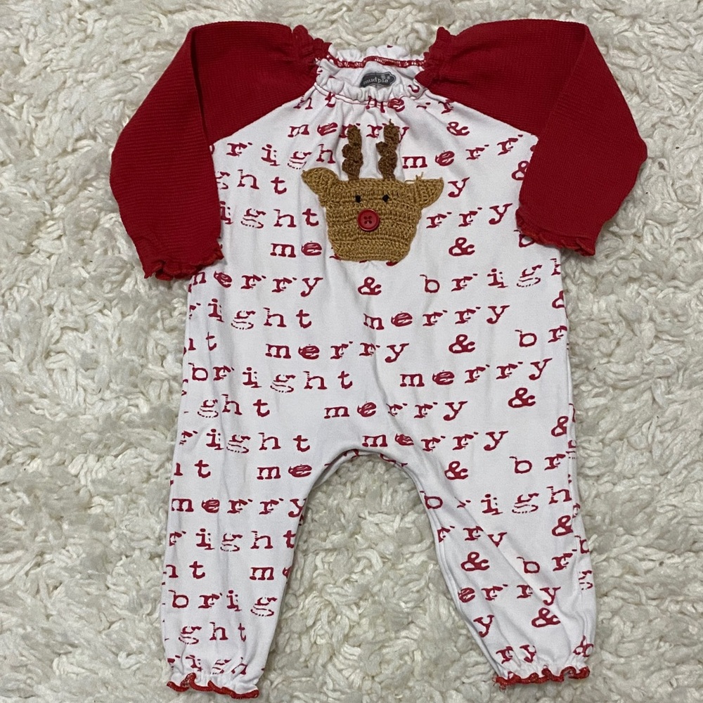 Mud pie baby girl size 3-6mo merry Christmas one piece perfect for the holidays